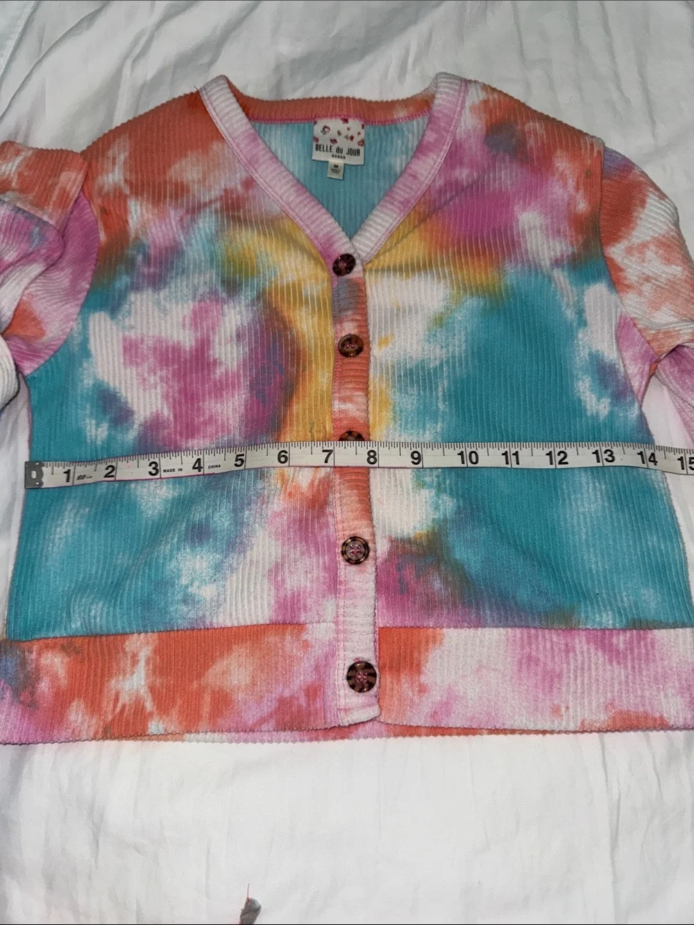 Tie-Dye Ribbed Button-Up Top and Pants Set - Multicolor